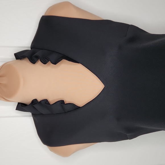 Calvin Klein black scuba ruffle cocktail dress sleeveless formal wedding size 10 - Picture 2 of 8